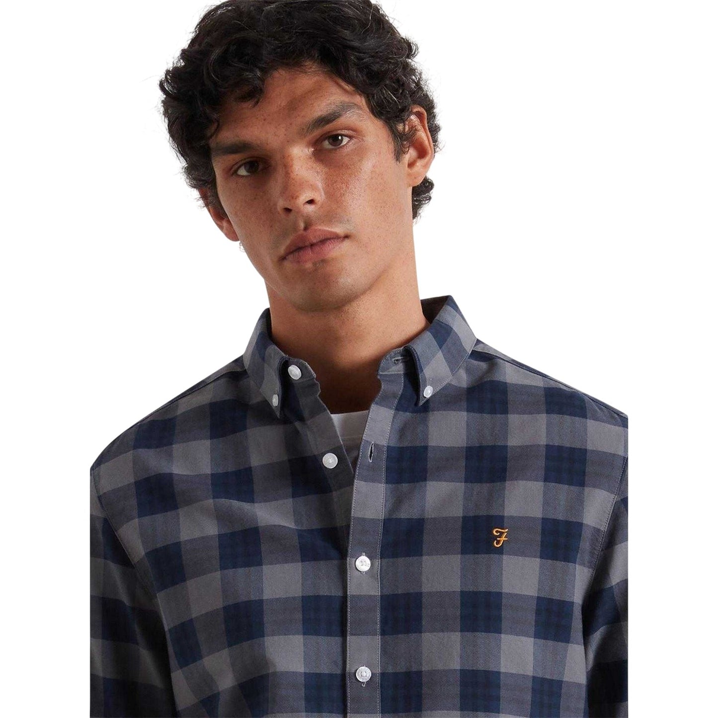 Yale Blue - Side - Farah Mens Brewer Checked Organic Cotton Shirt