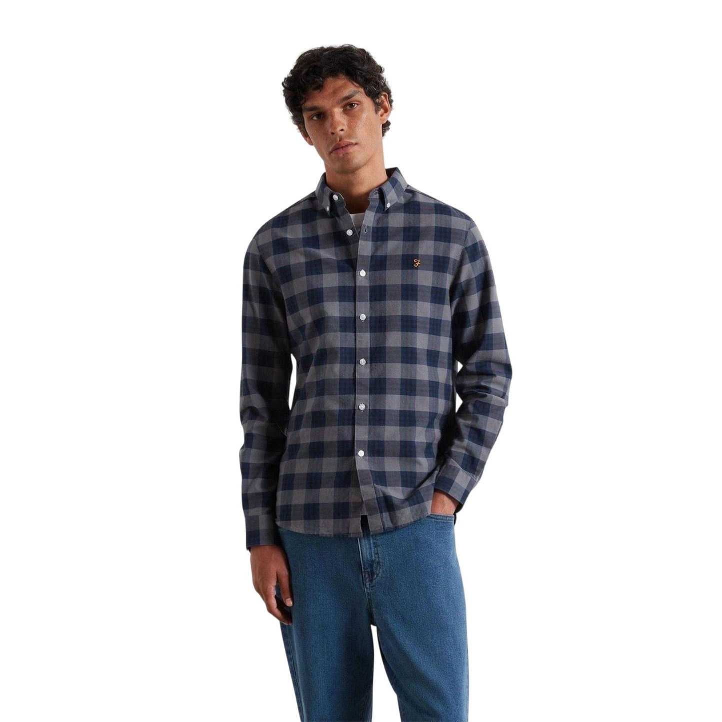 Yale Blue - Front - Farah Mens Brewer Checked Organic Cotton Shirt