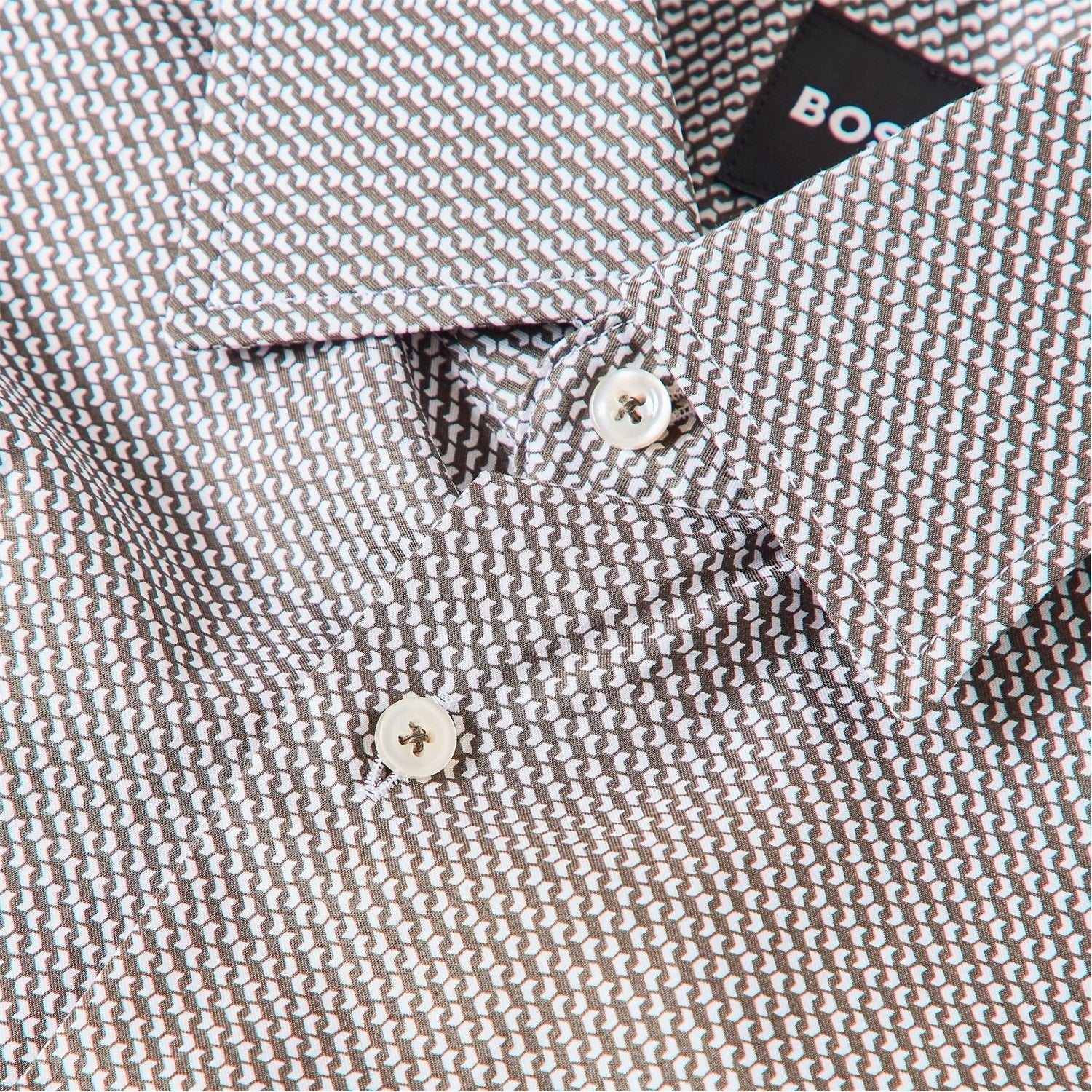 Dark Green - Front - Boss Mens Hank Patterned Oxford Shirt