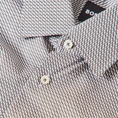 Dark Green - Front - Boss Mens Hank Patterned Oxford Shirt