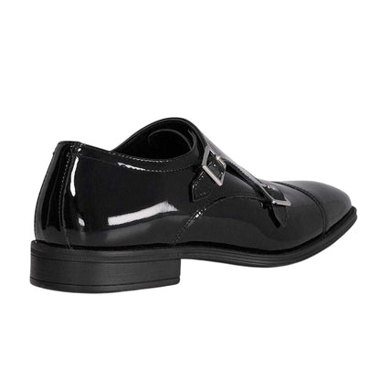 Black - Back - Dune London Mens Lo Steff Leather Double Monk Strap Shoes