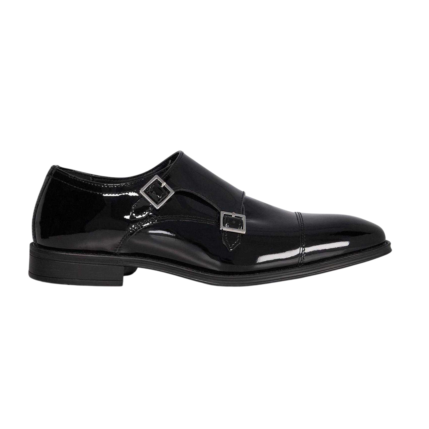 Black - Side - Dune London Mens Lo Steff Leather Double Monk Strap Shoes