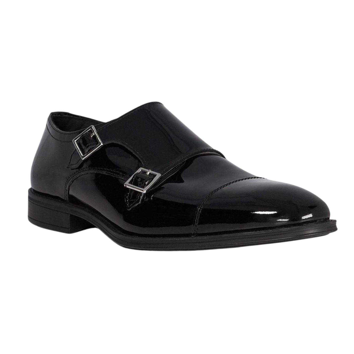 Black - Front - Dune London Mens Lo Steff Leather Double Monk Strap Shoes