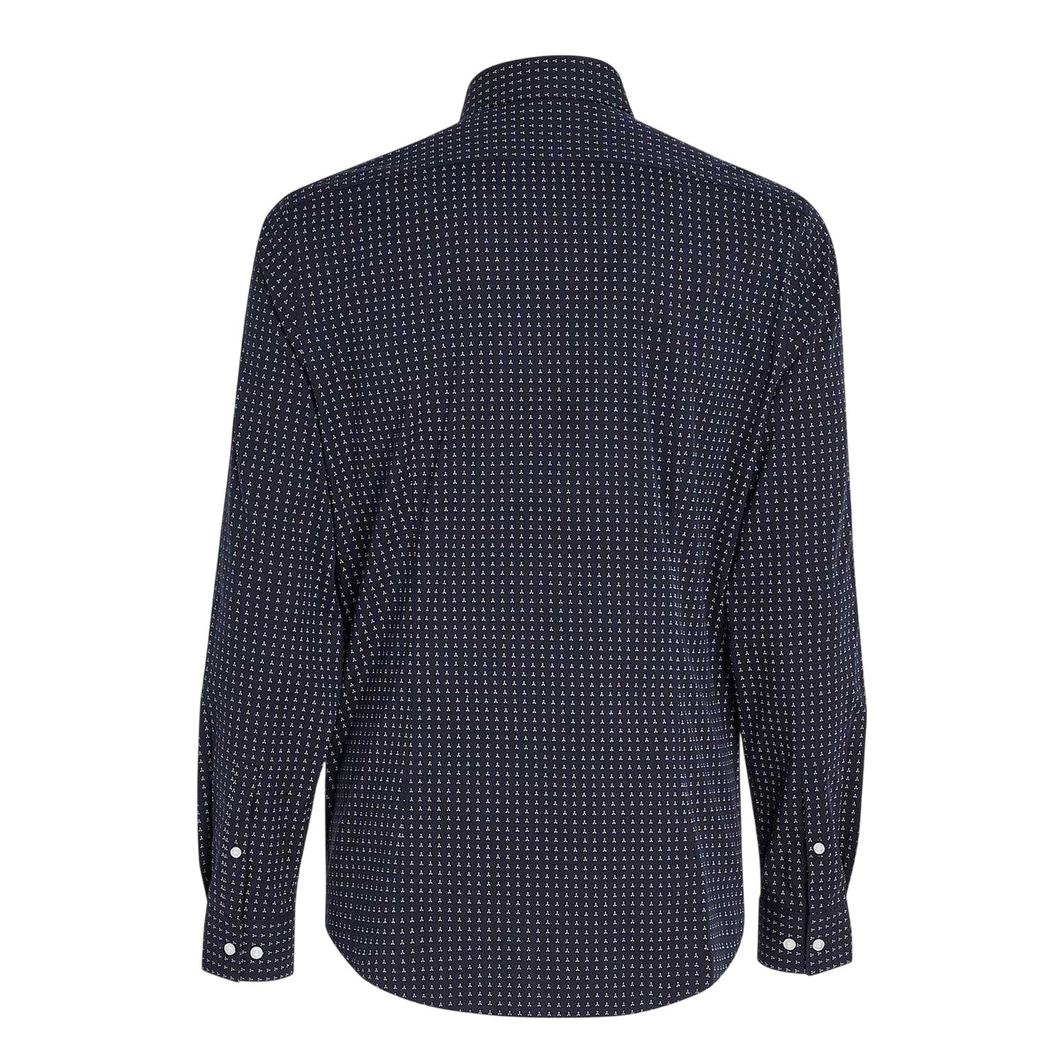 Blue - Back - Calvin Klein Mens Microprint Poplin Slim Long-Sleeved Shirt