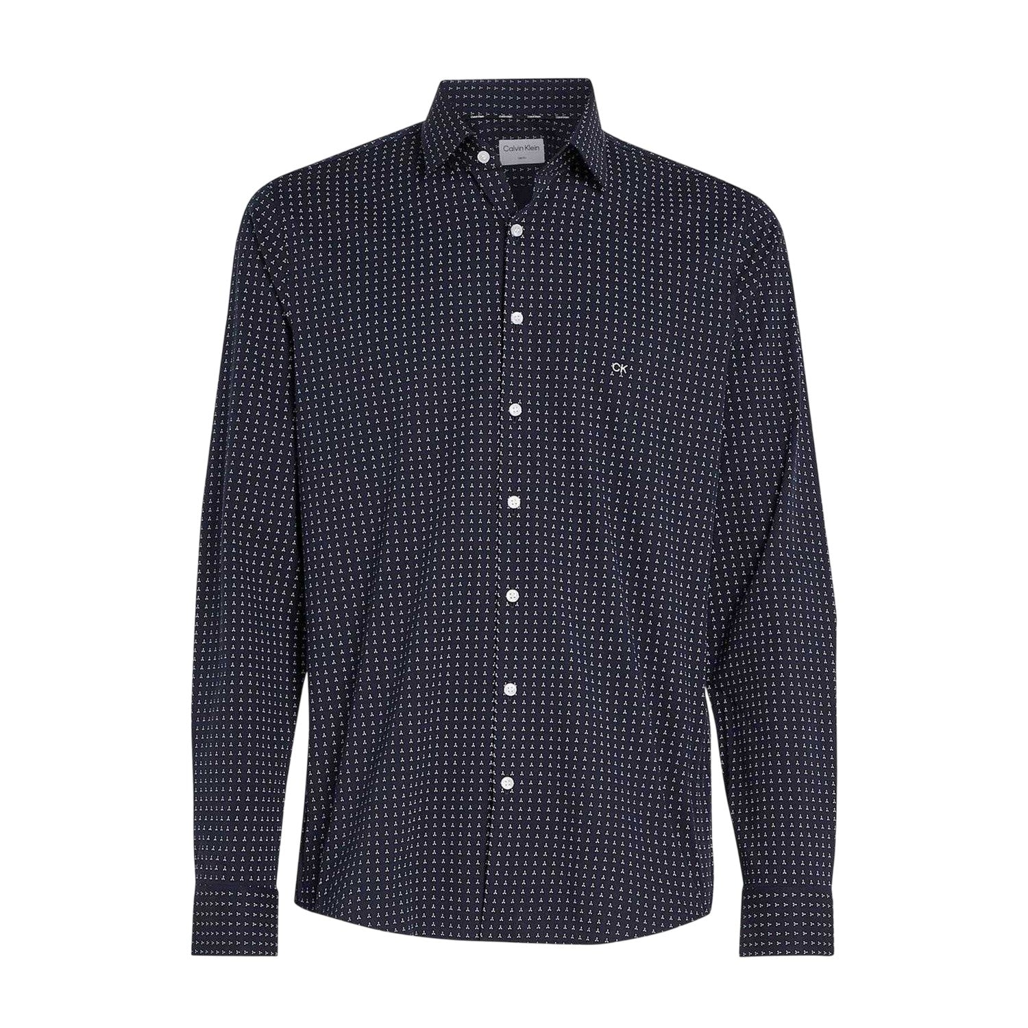 Blue - Front - Calvin Klein Mens Microprint Poplin Slim Long-Sleeved Shirt