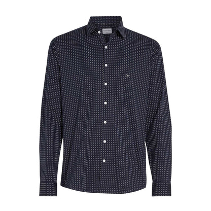 Blue - Front - Calvin Klein Mens Microprint Poplin Slim Long-Sleeved Shirt