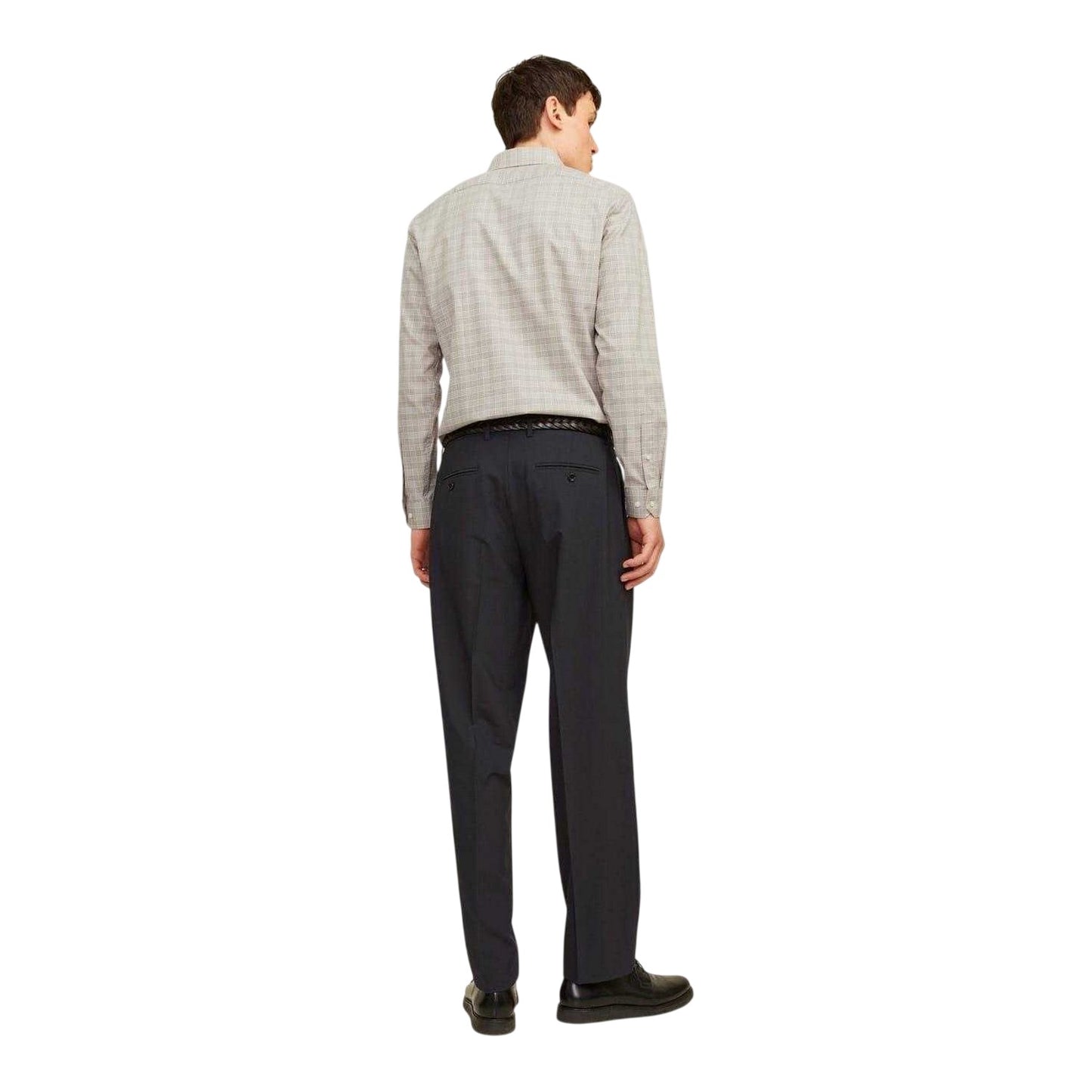 Greige - Back - Jack And Jones Mens Parker Plaid Cuffed Formal Shirt
