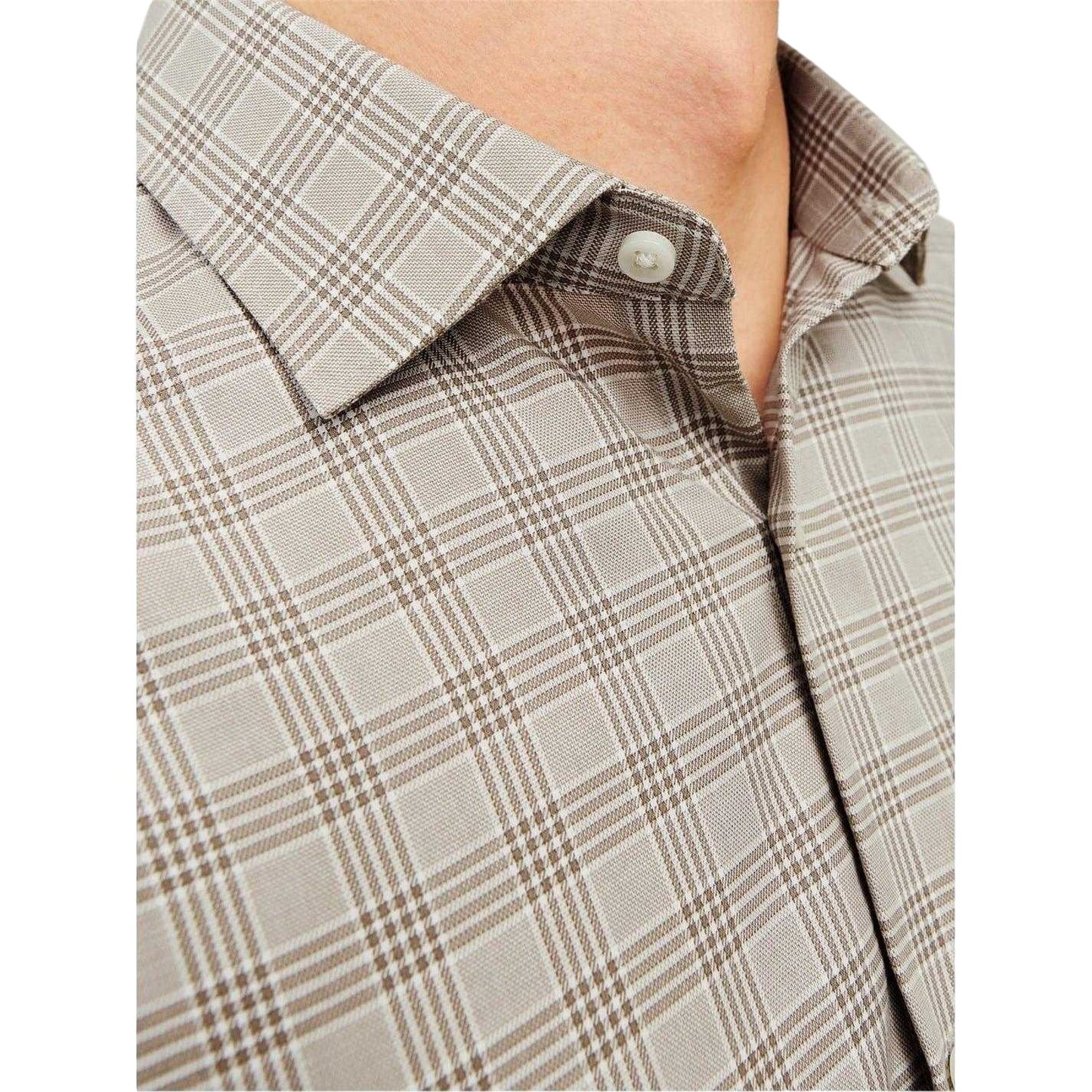 Greige - Side - Jack And Jones Mens Parker Plaid Cuffed Formal Shirt