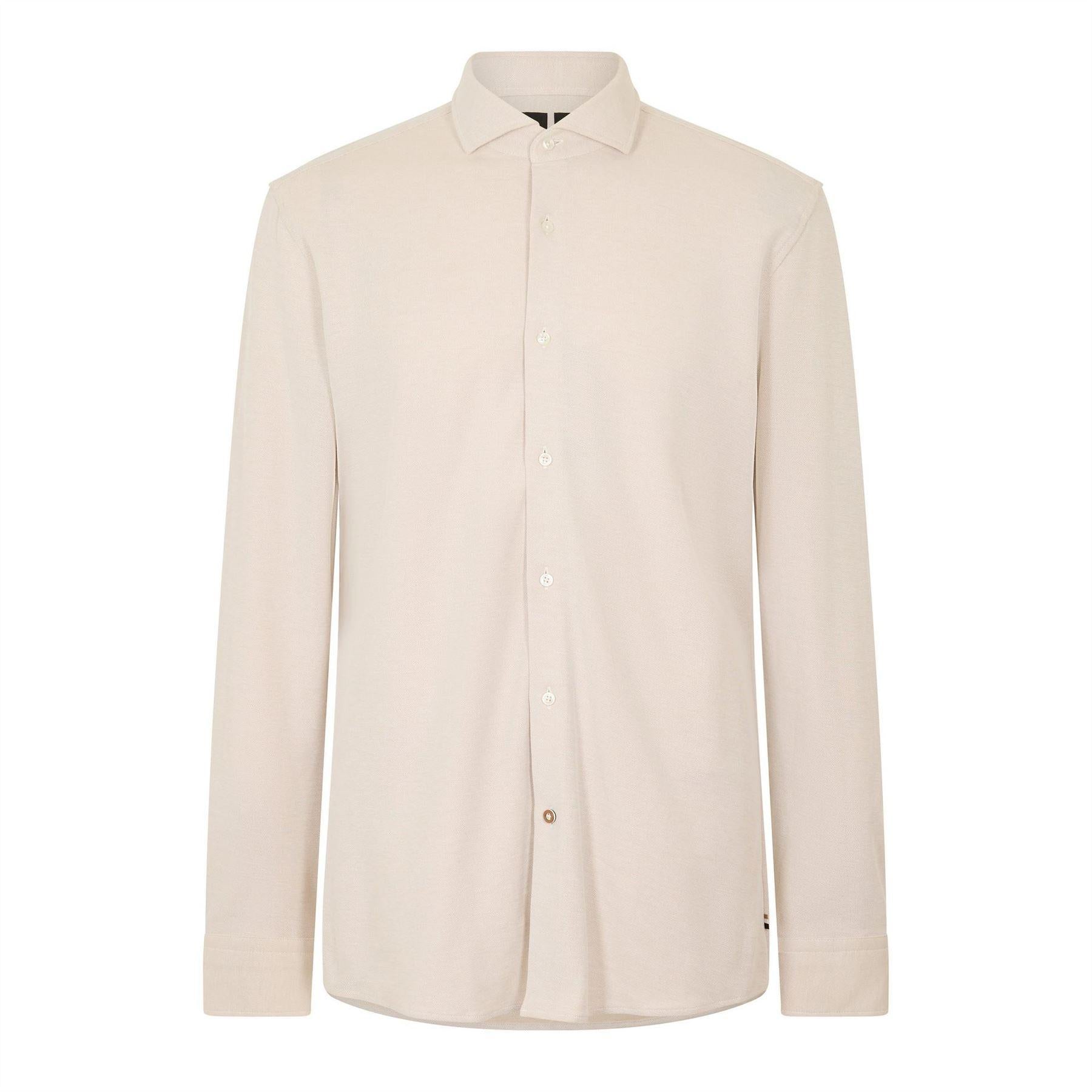 Light Beige - Front - Boss Mens Hank Oxford Spread Collar Shirt