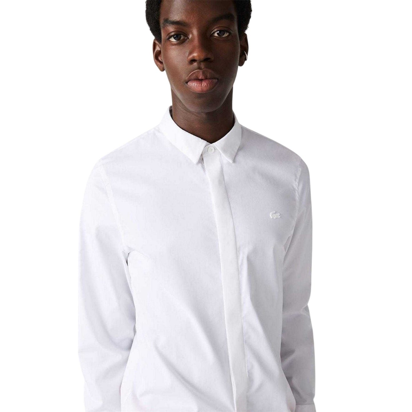 White - Side - Lacoste Mens Poplin Concealed Placket Slim Shirt