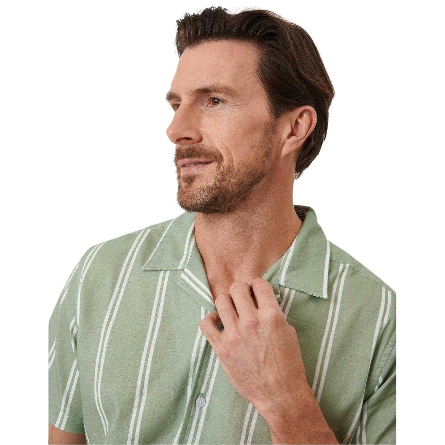 Sage Green - Side - Saltwell Mens Striped Regular Casual Shirt