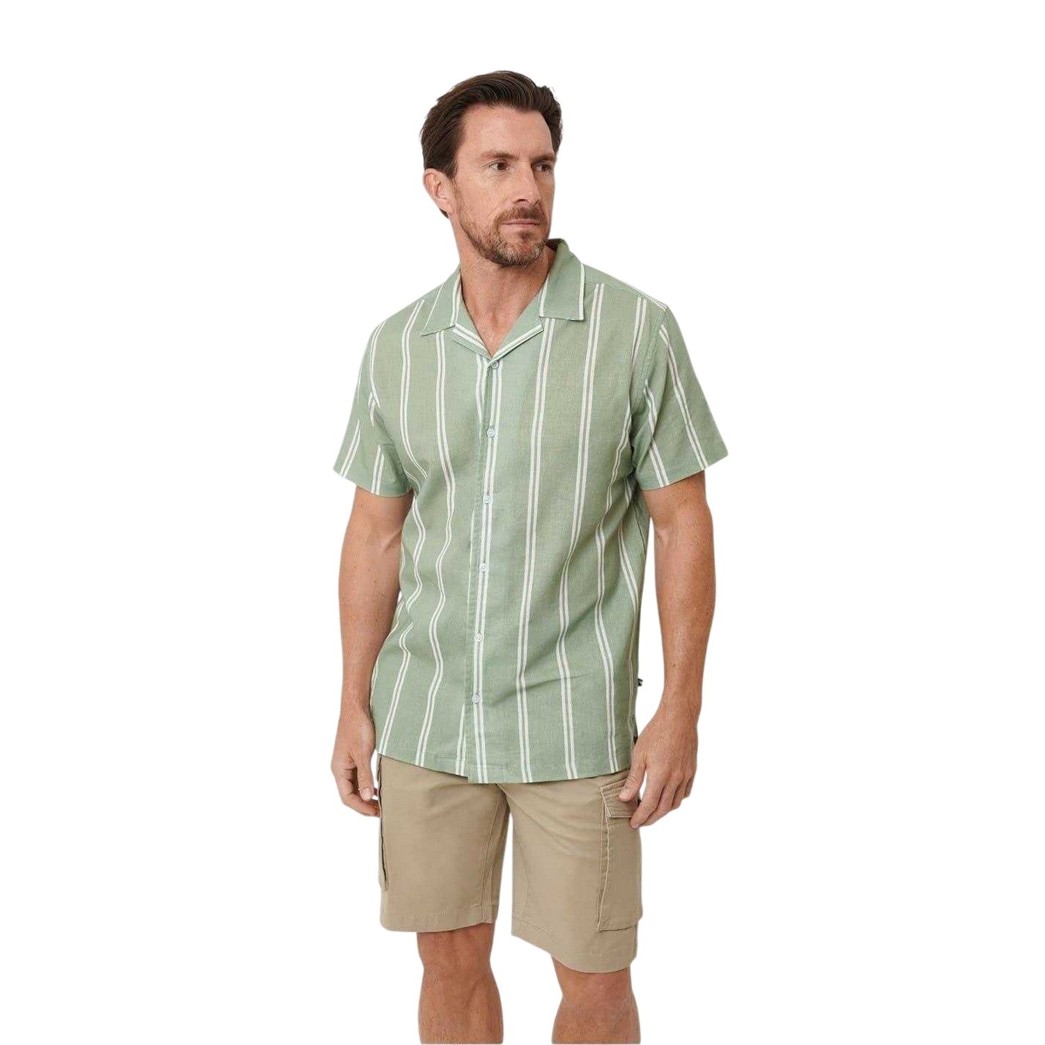 Sage Green - Front - Saltwell Mens Striped Regular Casual Shirt