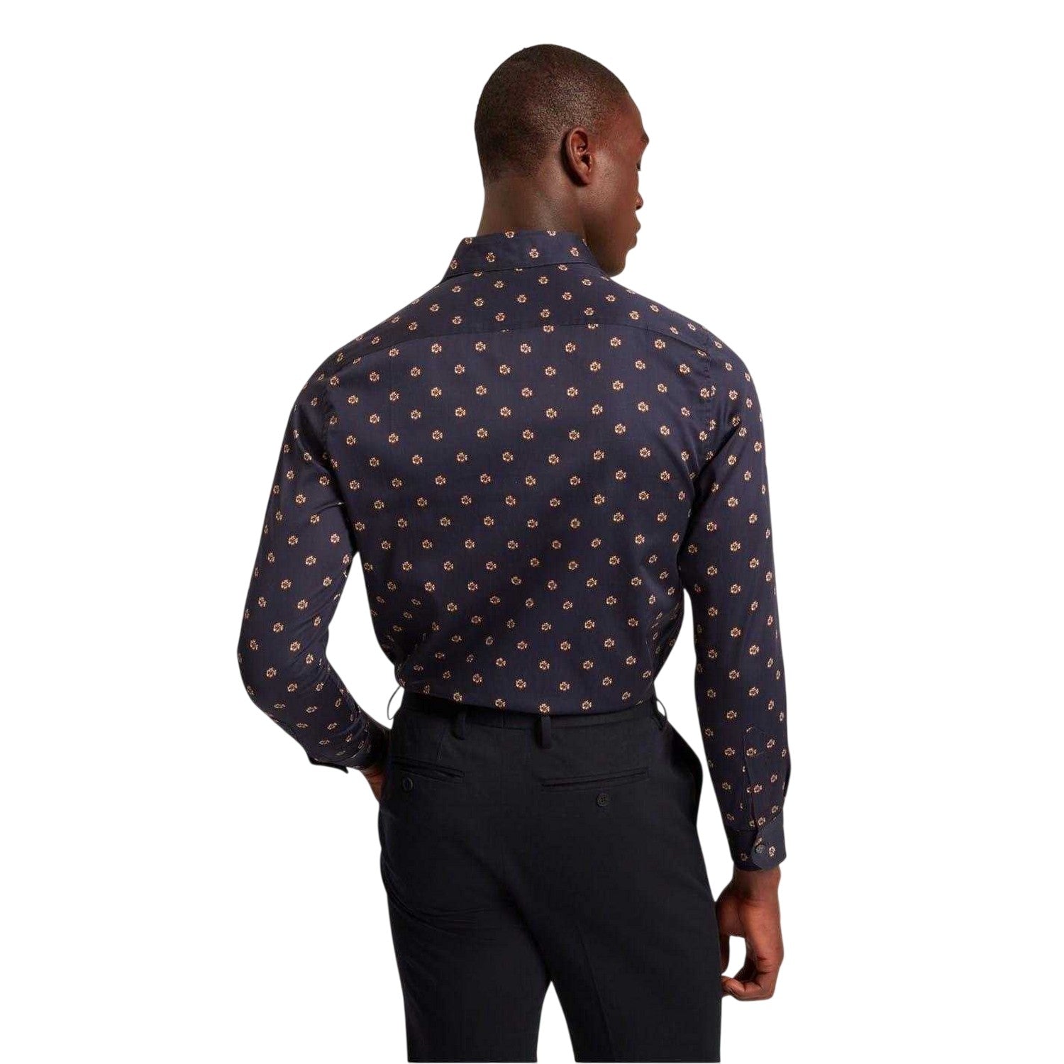 Navy - Back - Ted Baker Mens Floral Collared Long-Sleeved Shirt