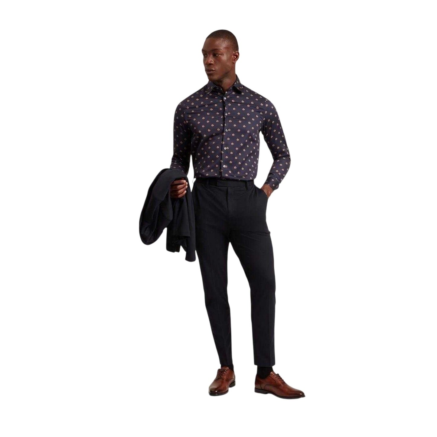 Navy - Lifestyle - Ted Baker Mens Floral Collared Long-Sleeved Shirt