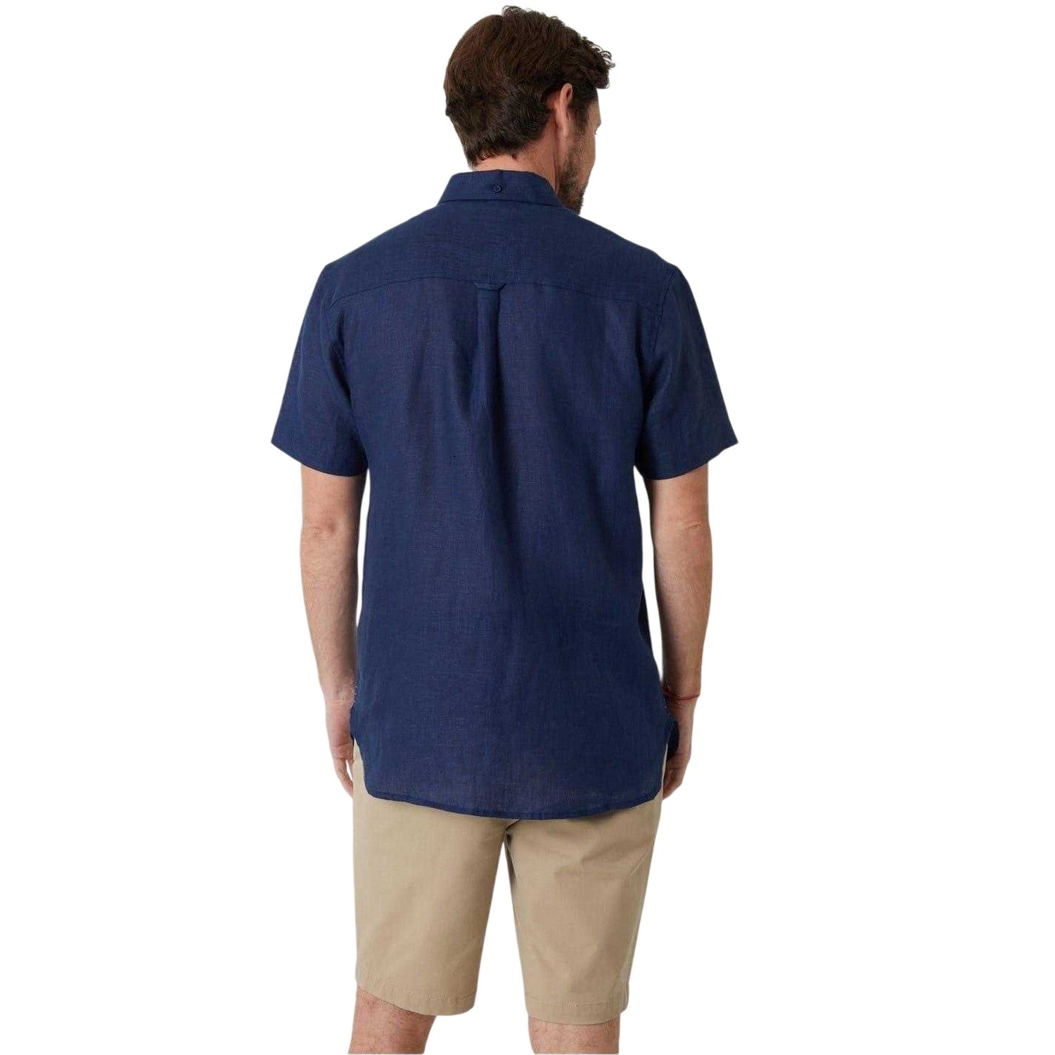 Navy - Back - Saltwell Mens Linen Blend Regular Shirt