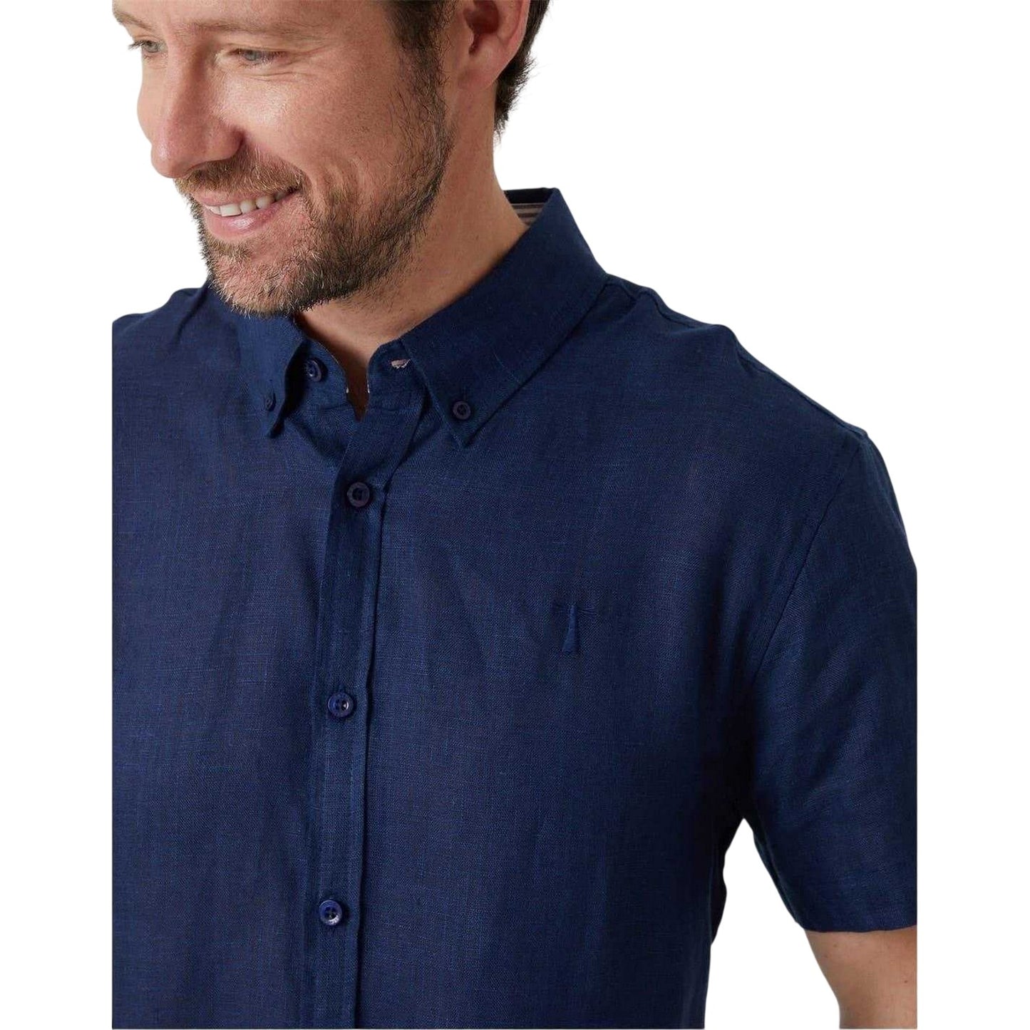 Navy - Side - Saltwell Mens Linen Blend Regular Shirt