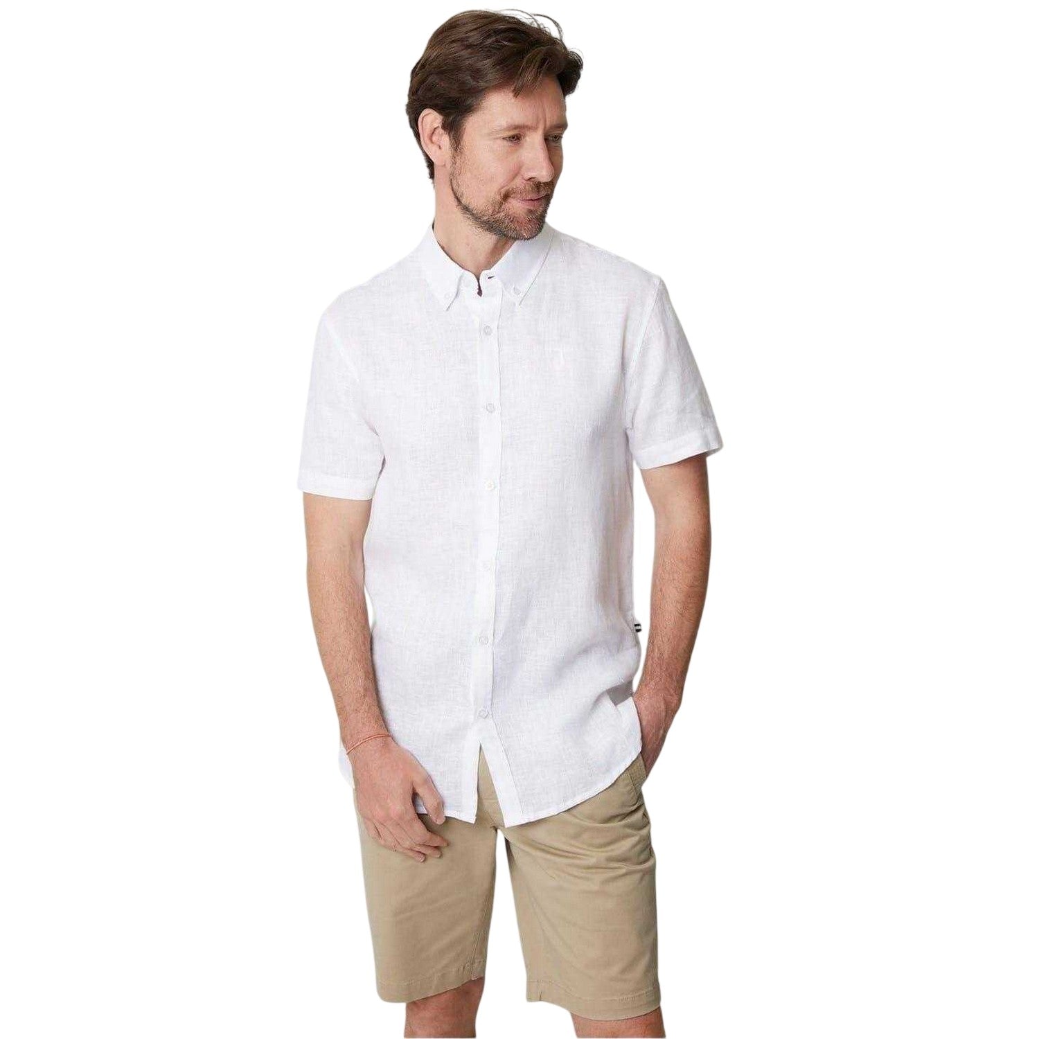 White - Front - Saltwell Mens Linen Blend Regular Shirt