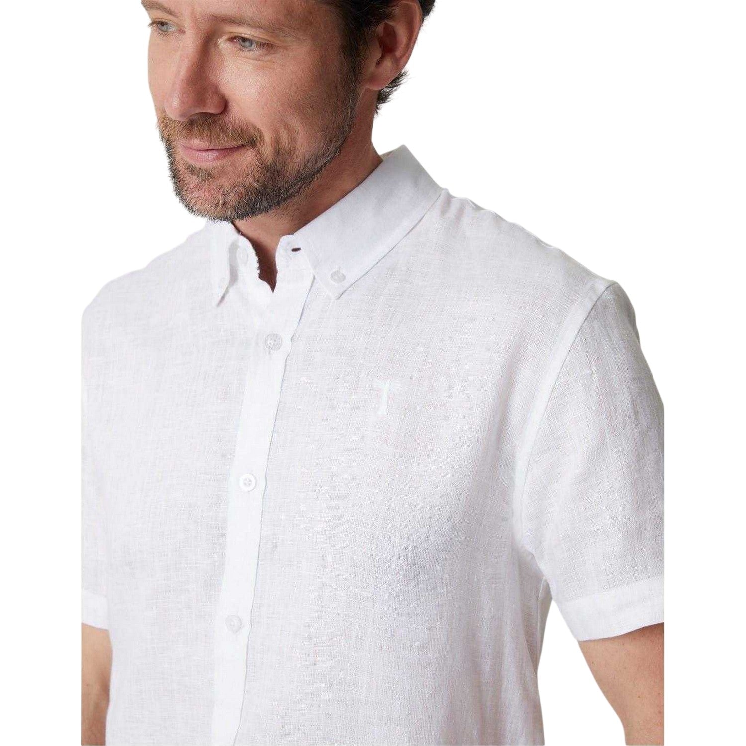 White - Side - Saltwell Mens Linen Blend Regular Shirt
