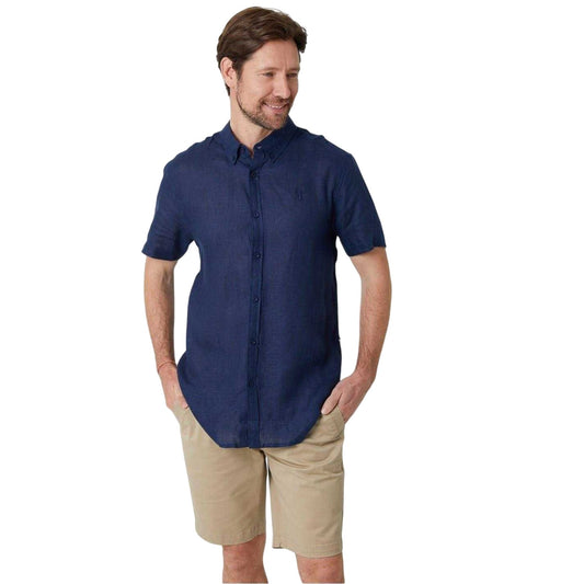 Navy - Front - Saltwell Mens Linen Blend Regular Shirt