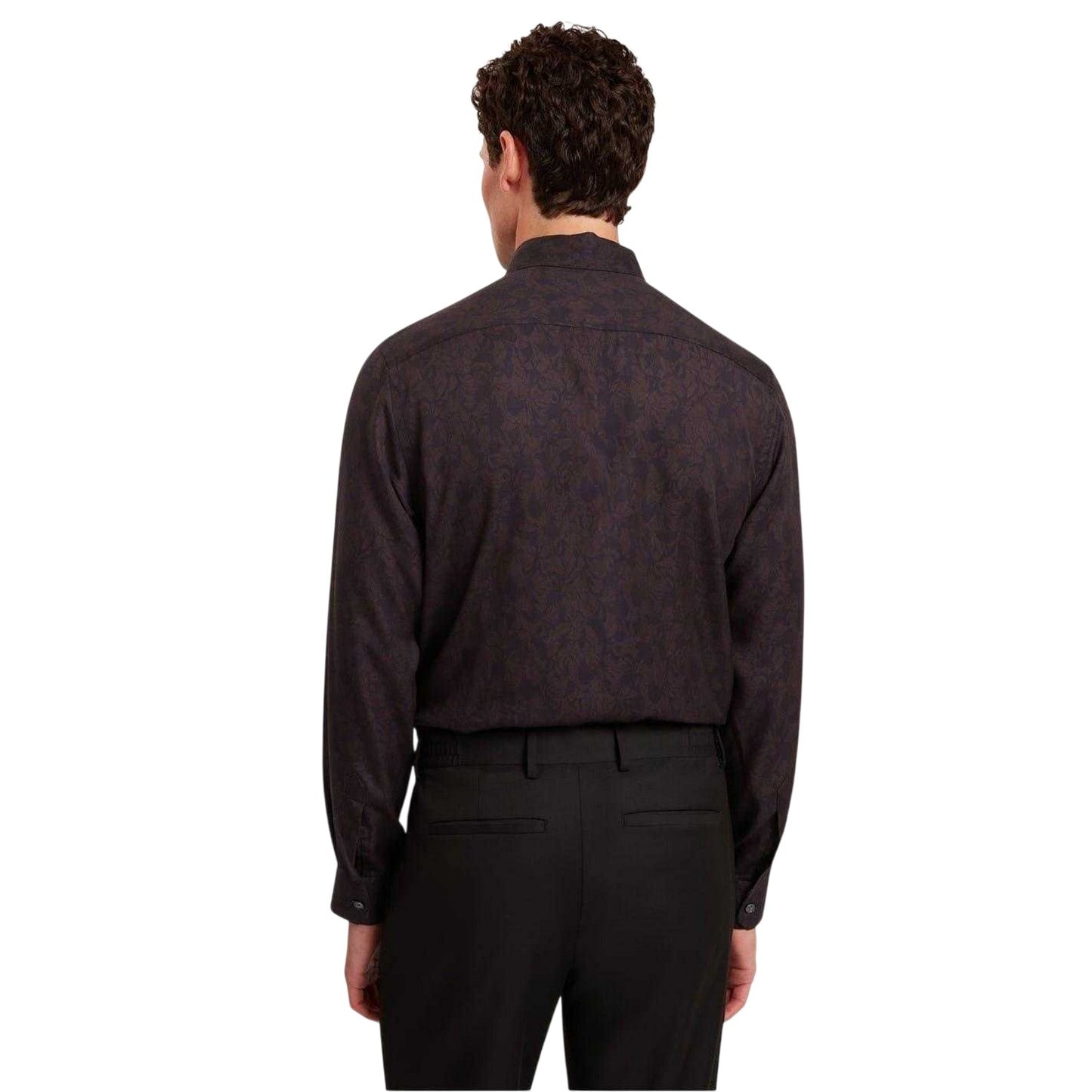 Dark Brown - Back - Ted Baker Mens Floral Collared Long-Sleeved Shirt