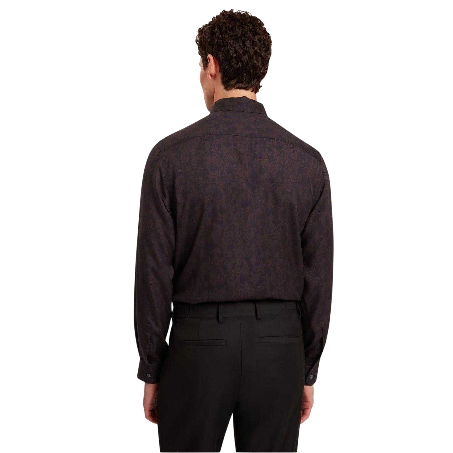 Dark Brown - Back - Ted Baker Mens Floral Collared Long-Sleeved Shirt