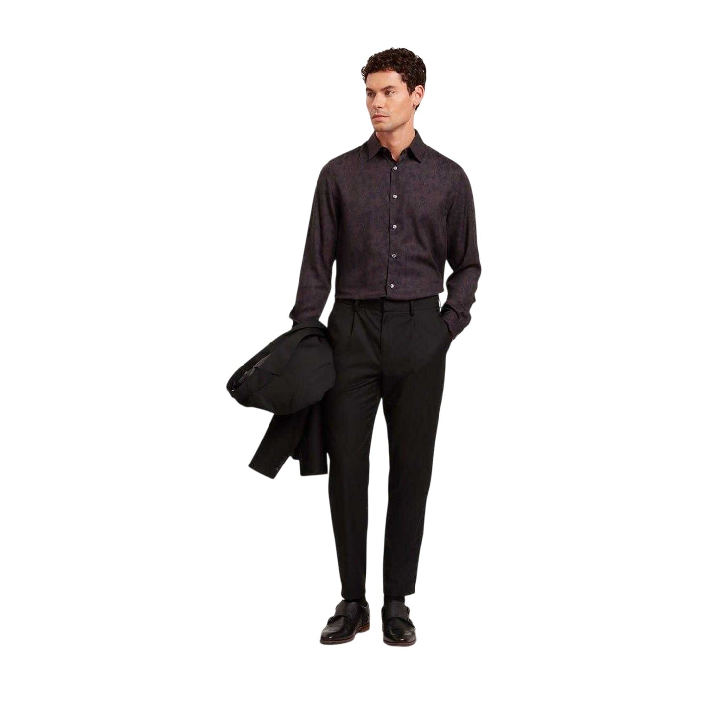 Dark Brown - Lifestyle - Ted Baker Mens Floral Collared Long-Sleeved Shirt