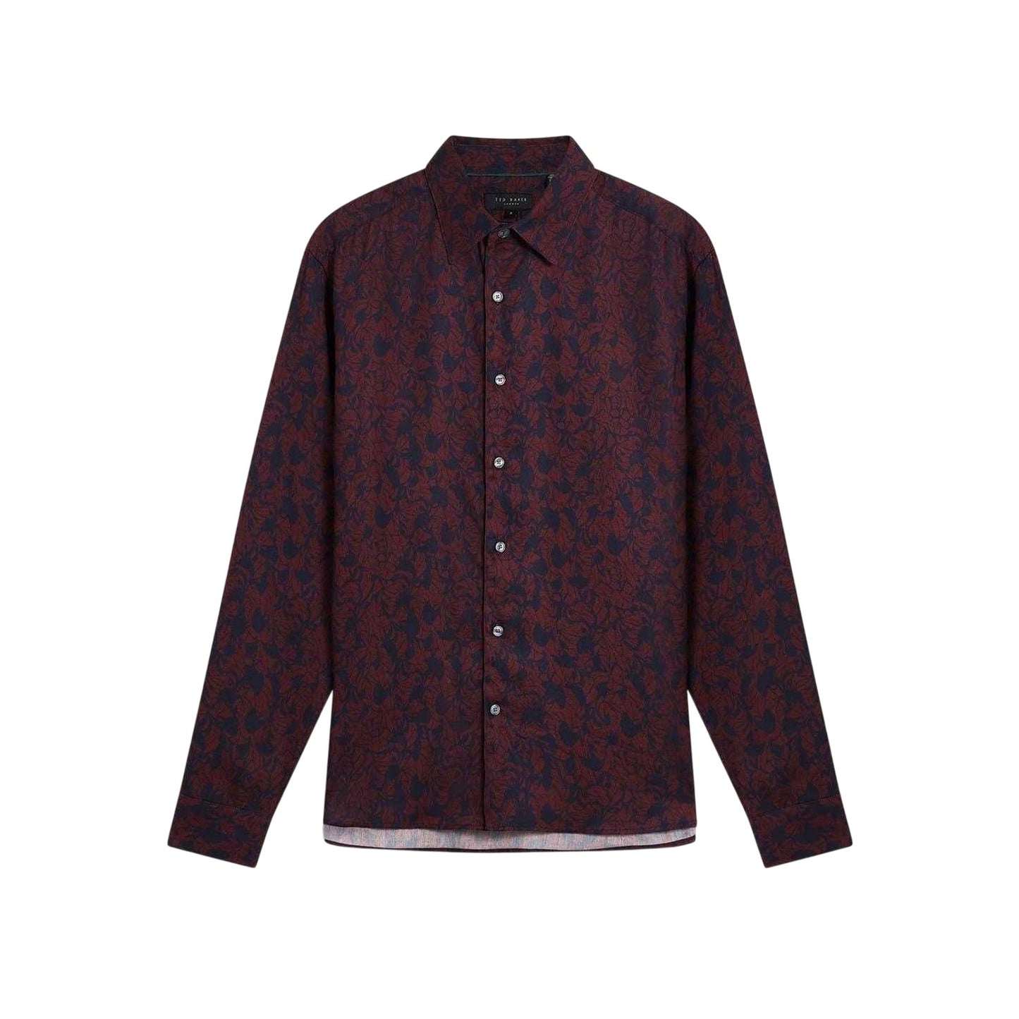 Maroon - Front - Ted Baker Mens Floral Collared Long-Sleeved Shirt