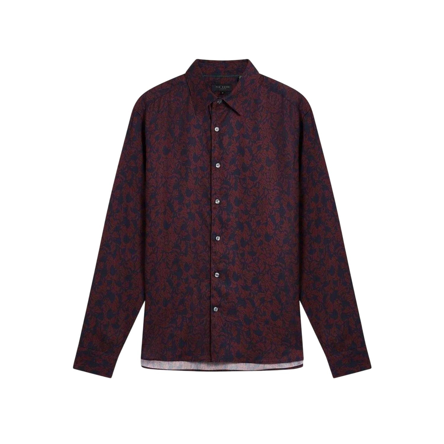Maroon - Front - Ted Baker Mens Floral Collared Long-Sleeved Shirt