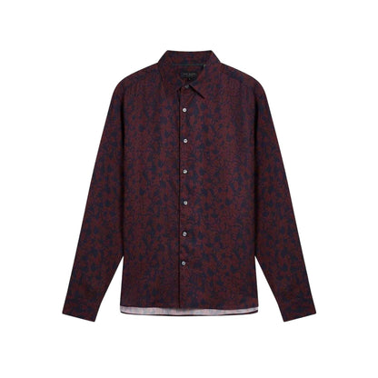 Maroon - Front - Ted Baker Mens Floral Collared Long-Sleeved Shirt
