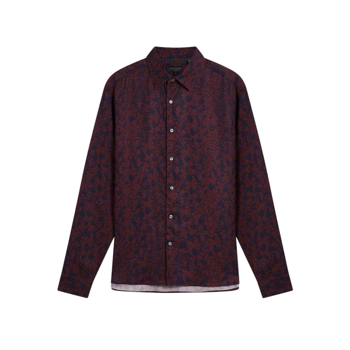 Maroon - Front - Ted Baker Mens Floral Collared Long-Sleeved Shirt