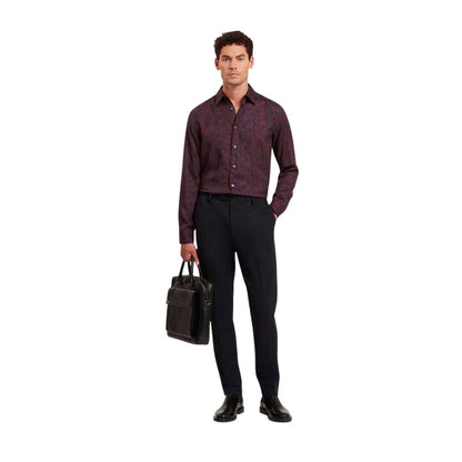Maroon - Lifestyle - Ted Baker Mens Floral Collared Long-Sleeved Shirt