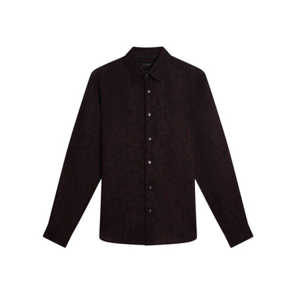 Dark Brown - Front - Ted Baker Mens Floral Collared Long-Sleeved Shirt