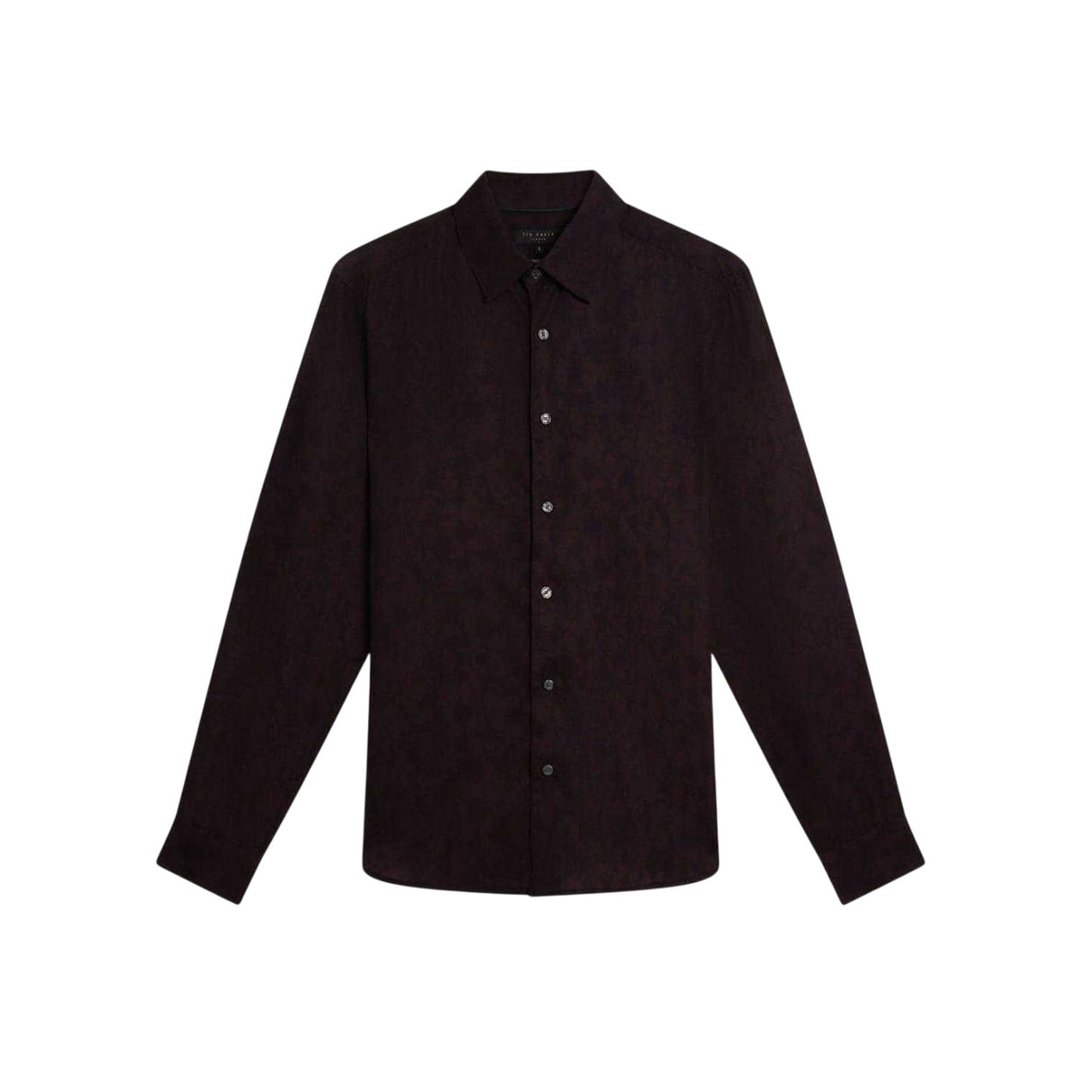 Dark Brown - Front - Ted Baker Mens Floral Collared Long-Sleeved Shirt