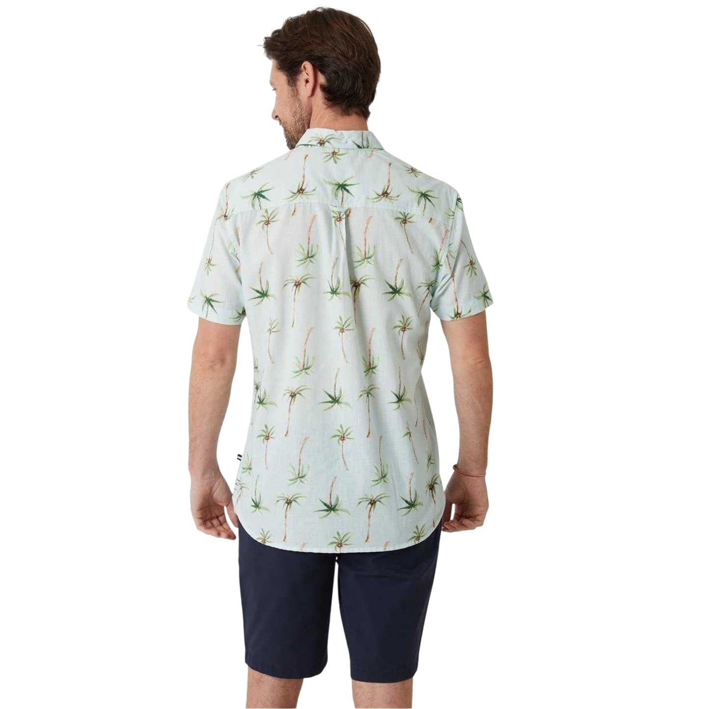 Sky Blue - Back - Saltwell Mens Palm Print Regular Short-Sleeved Shirt