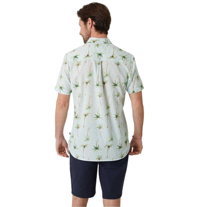 Sky Blue - Back - Saltwell Mens Palm Print Regular Short-Sleeved Shirt
