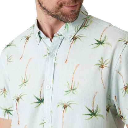Sky Blue - Side - Saltwell Mens Palm Print Regular Short-Sleeved Shirt