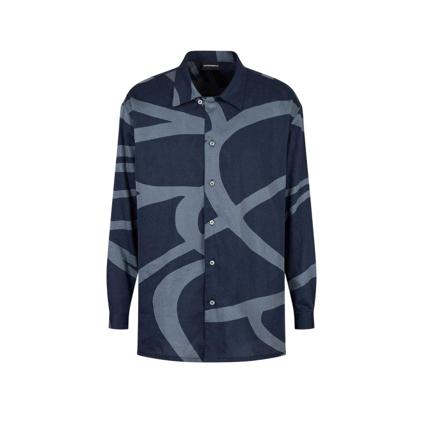 Blue - Front - Emporio Armani Mens Abstract Cotton Long-Sleeved Shirt