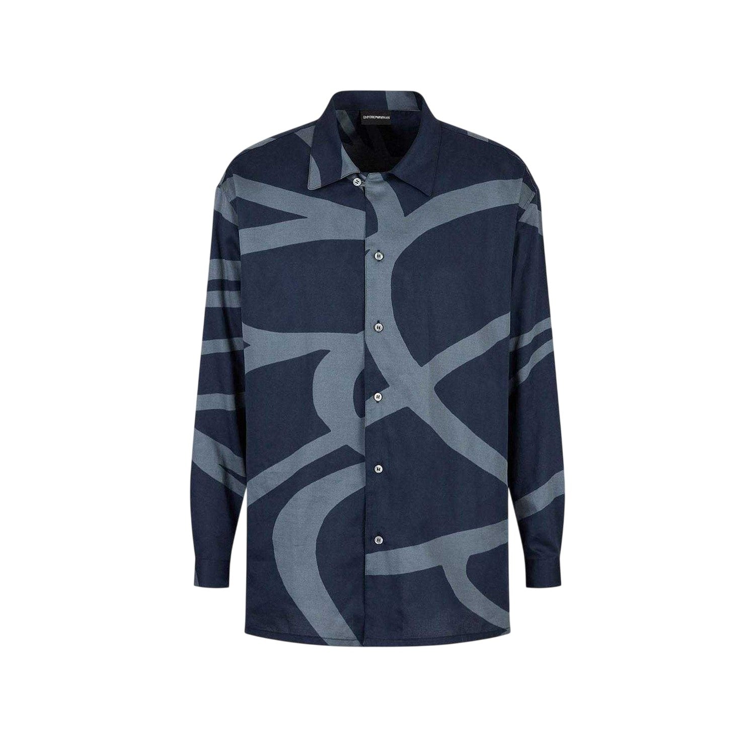 Blue - Front - Emporio Armani Mens Abstract Cotton Long-Sleeved Shirt