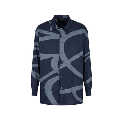Blue - Front - Emporio Armani Mens Abstract Cotton Long-Sleeved Shirt