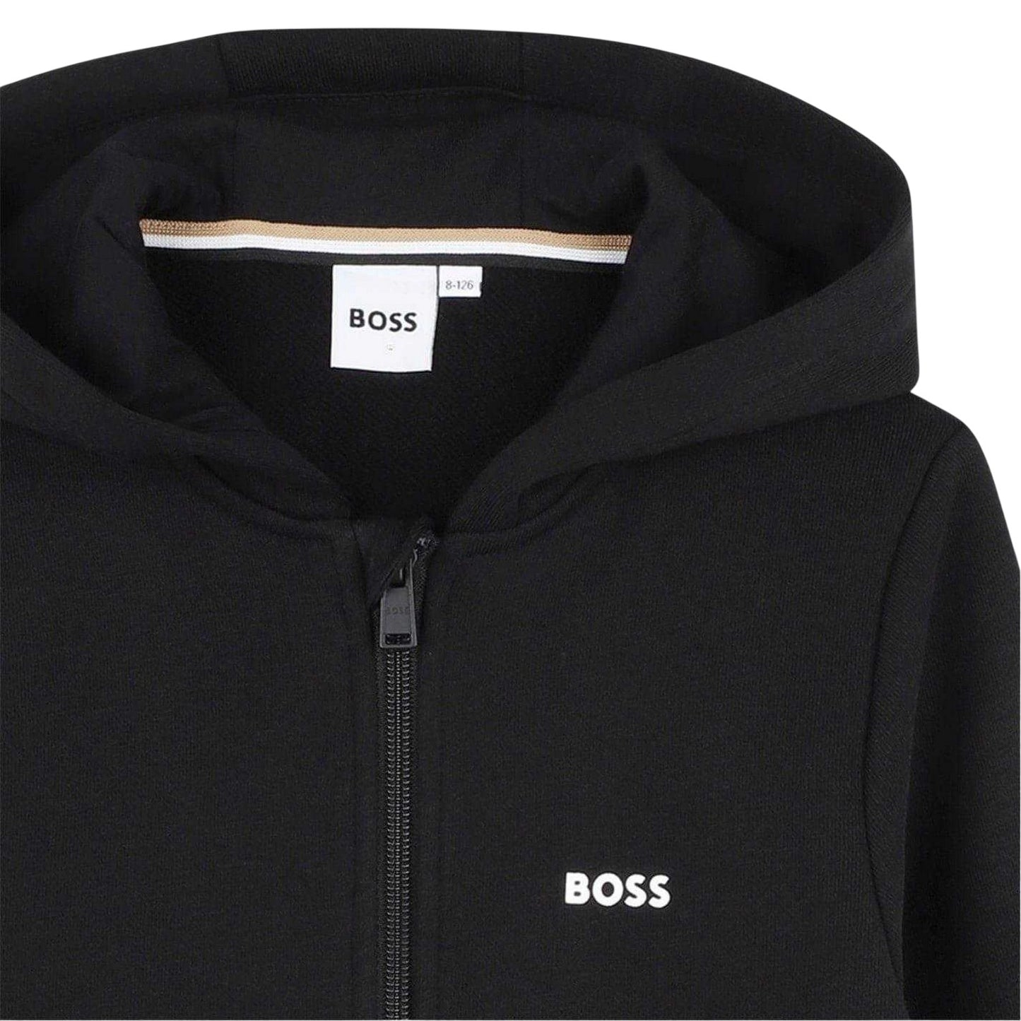 Black - Side - Boss Childrens-Kids Logo Full Zip Hoodie