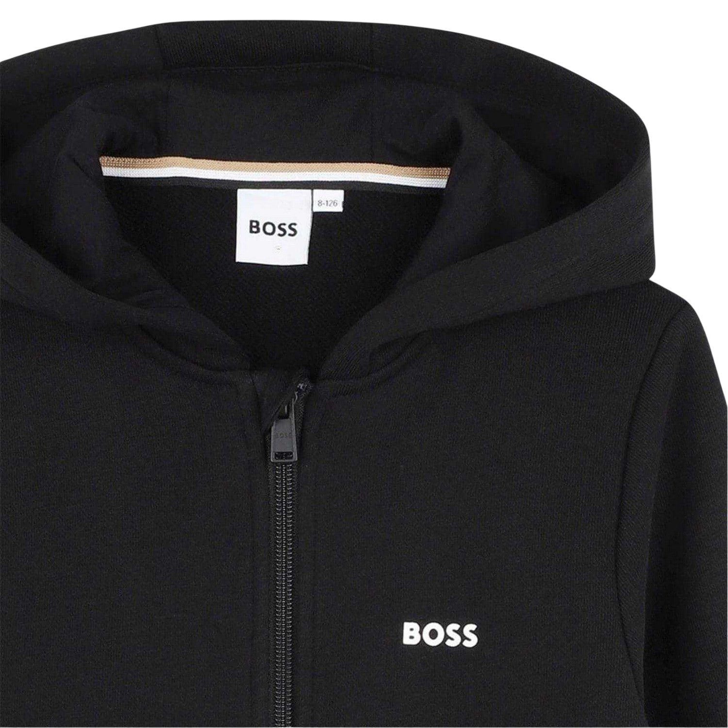 Black - Side - Boss Childrens-Kids Logo Full Zip Hoodie