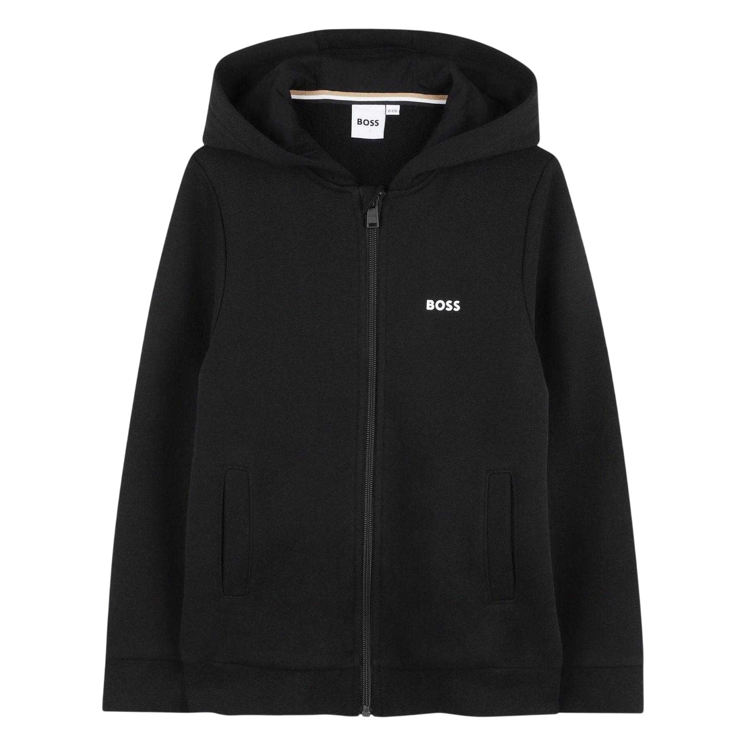 Black - Front - Boss Childrens-Kids Logo Full Zip Hoodie