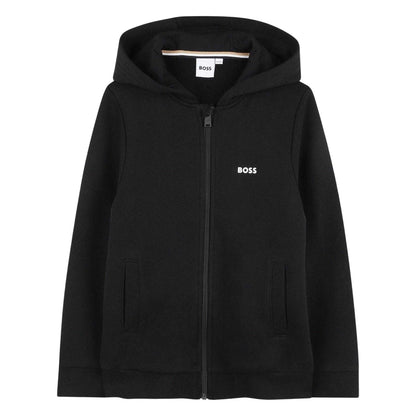 Black - Front - Boss Childrens-Kids Logo Full Zip Hoodie