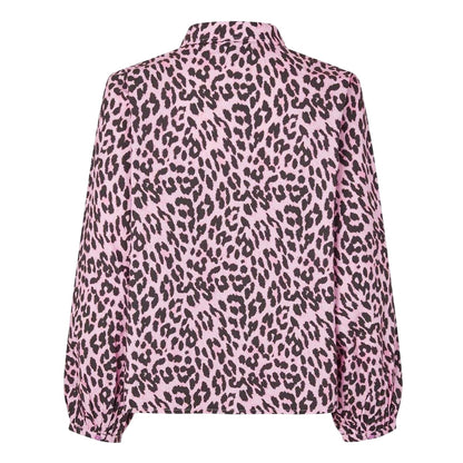 Light Pink - Back - Lollys Laundry Womens-Ladies Ellie Leopard Tie Neck Shirt