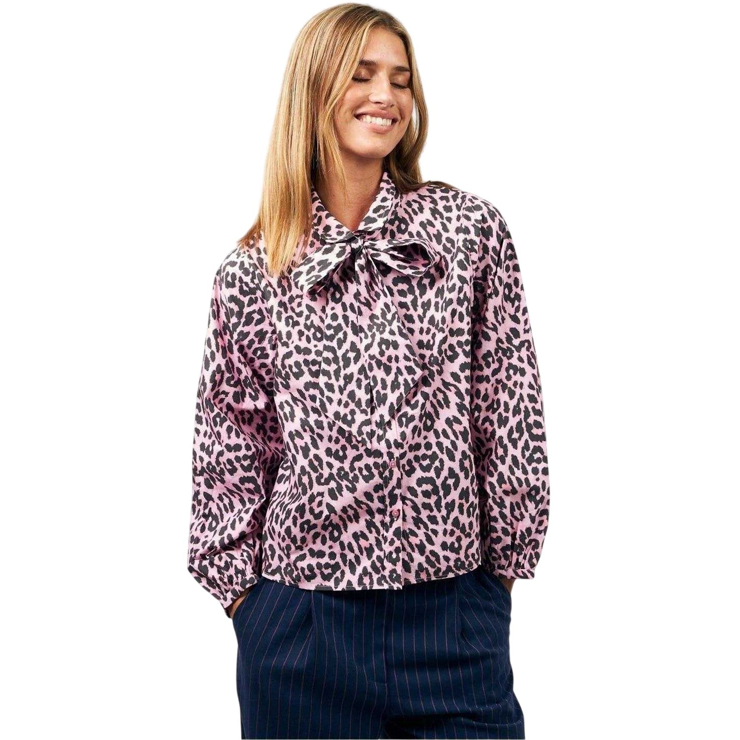 Light Pink - Side - Lollys Laundry Womens-Ladies Ellie Leopard Tie Neck Shirt
