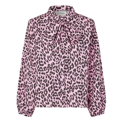 Light Pink - Front - Lollys Laundry Womens-Ladies Ellie Leopard Tie Neck Shirt
