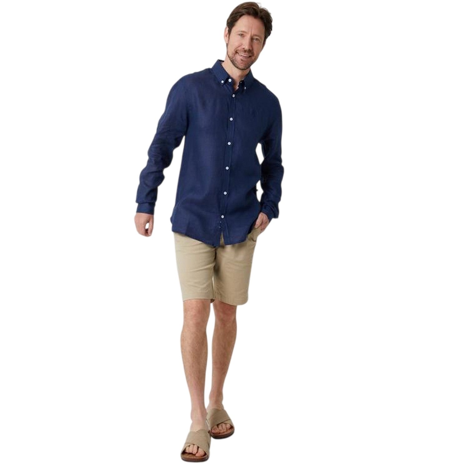 Navy - Side - Saltwell Mens Oxford Long-Sleeved Formal Shirt