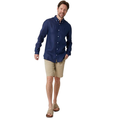 Navy - Side - Saltwell Mens Oxford Long-Sleeved Formal Shirt