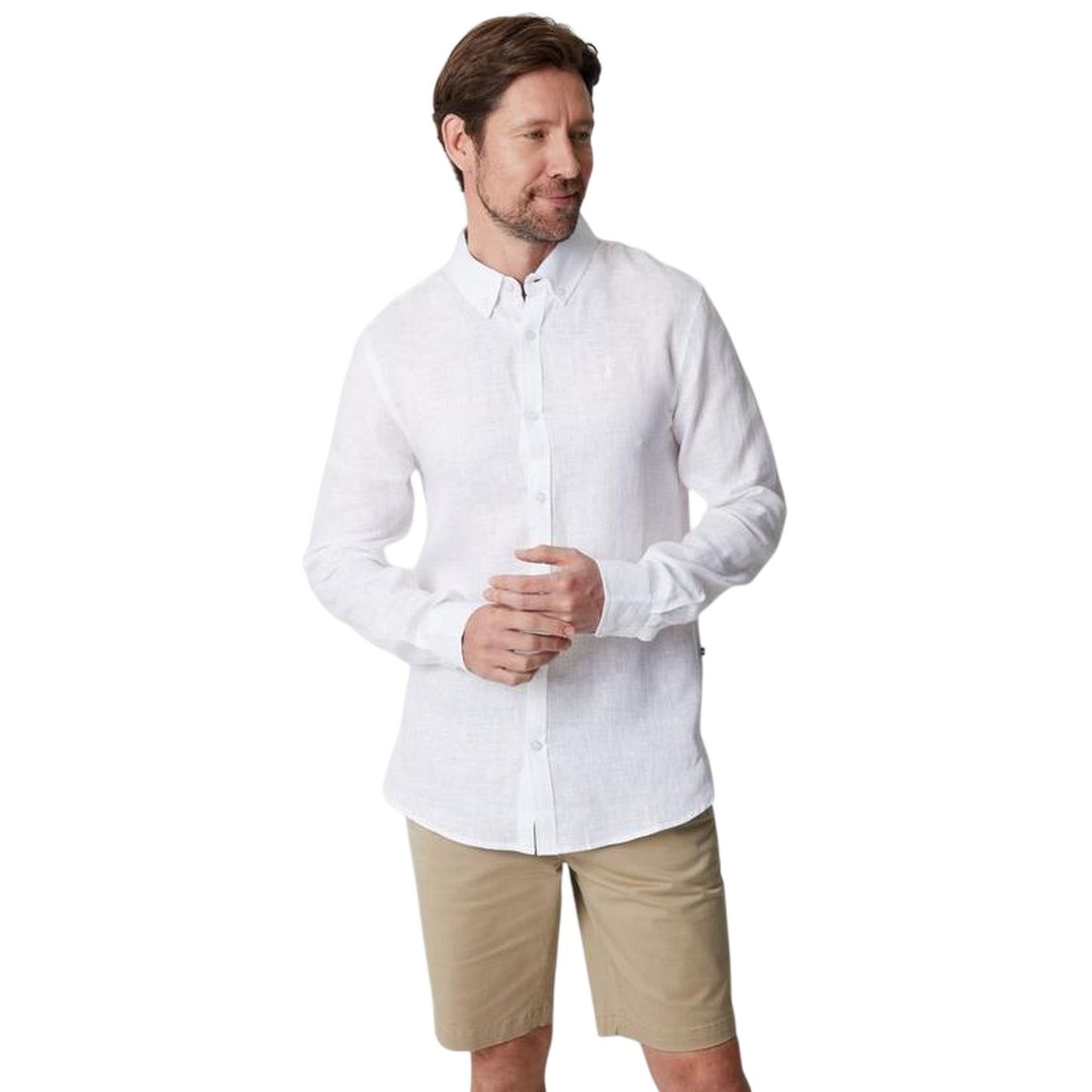 White - Side - Saltwell Mens Oxford Long-Sleeved Formal Shirt