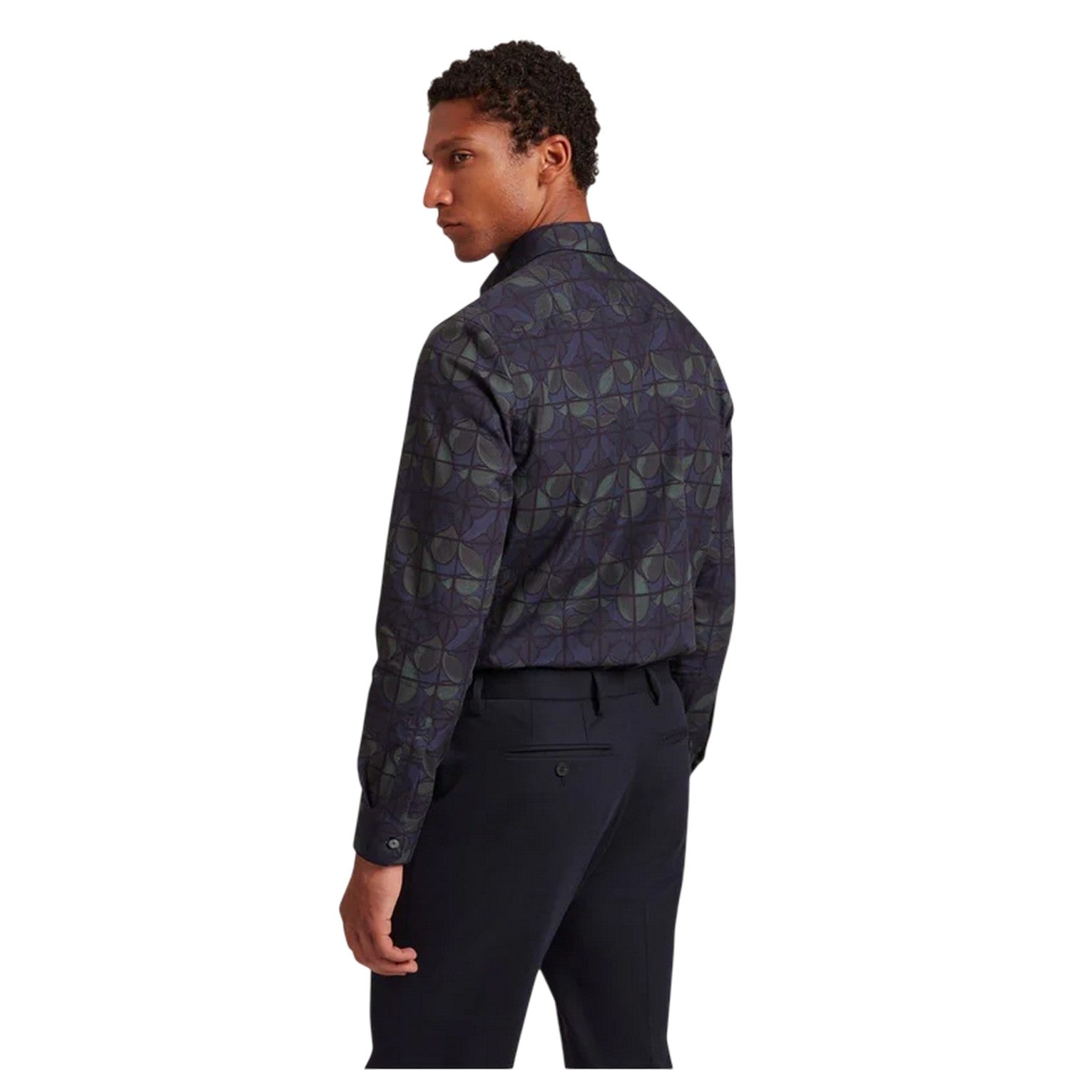 Navy - Back - Ted Baker Mens Floral Point Collar Long-Sleeved Shirt